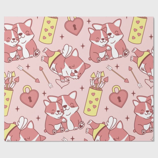 Cute Cupid Corgis Wrapping Papper Presentpapper (Platt)