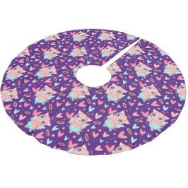 Cute Cupid Gris Whit Hearts Mönster Julgransmatta Borstad Polyester