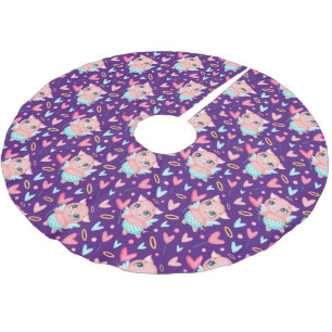 Cute Cupid Gris Whit Hearts Mönster Julgransmatta Borstad Polyester