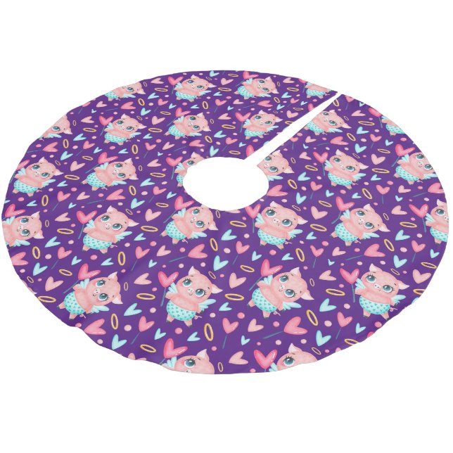 Cute Cupid Gris Whit Hearts Mönster Julgransmatta Borstad Polyester (Vinklad)