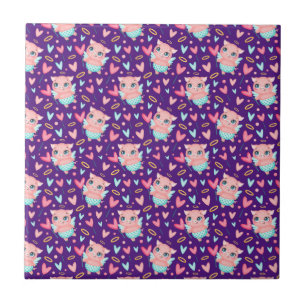 Cute Cupid Gris Whit Hearts Mönster Kakelplatta