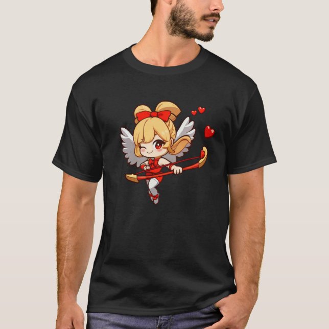 Cute Cupid Heart Valentine's Day Matching Couple T Shirt (Framsida)