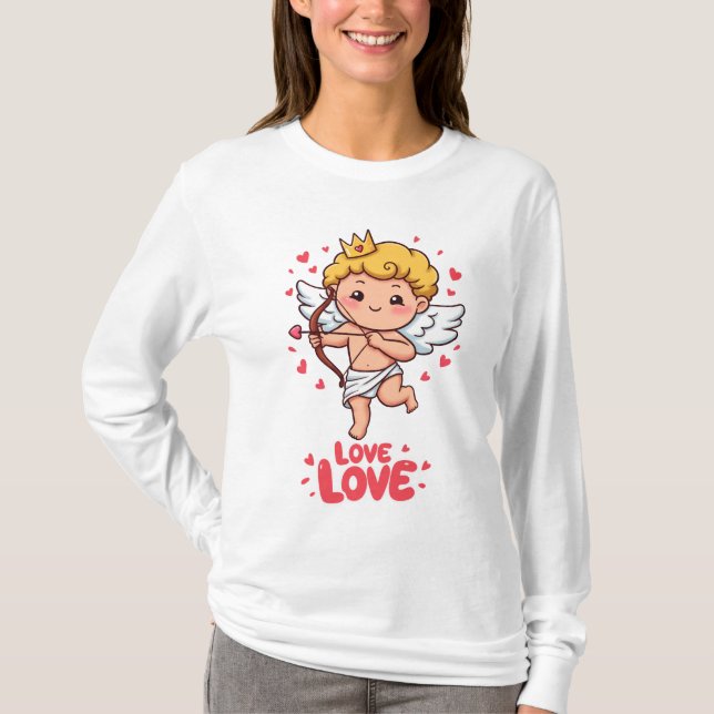 Cute Cupid Kärlek T Shirt (Framsida)