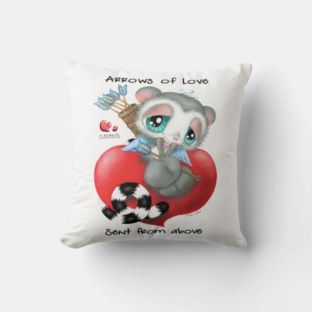 Cute Cupid Lemur on Heart - Arrows of Love Kudde (Framsida)