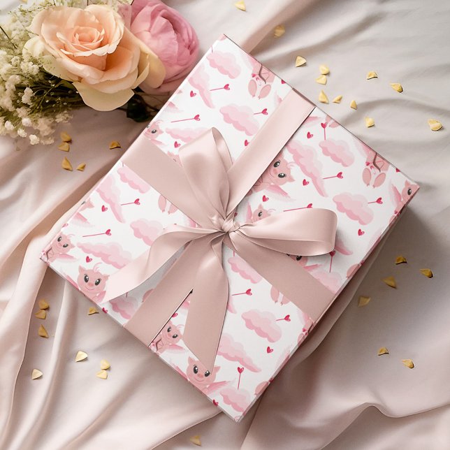 Cute Cupid med Rosa Vingar Mönster Alla hjärtans d Presentpapper (Skapare uppladdad)