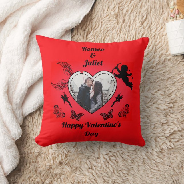 Cute Cupid Photo Romance Red Heart Valentines Day Kudde (Filt)