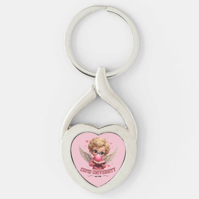 Cute Cupid Universiteten Bubblegum Angel Aesttheti Twisted Heart Silverfärgad Nyckelring (Framsidan)