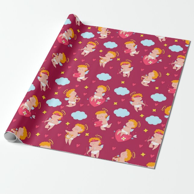 Cute Cupid Valentines Mönster Presentpapper (Utrullad)