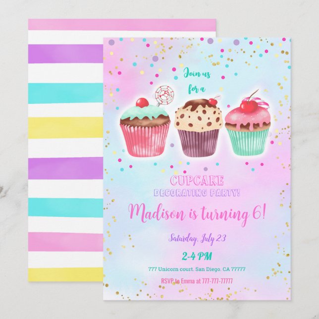 Cute Cupkaka Birthday-inbjudan Inbjudningar (Fram/baksida)