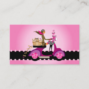 Cute Cupkaka & Hundar Zebra Scooter Woman Visitkort