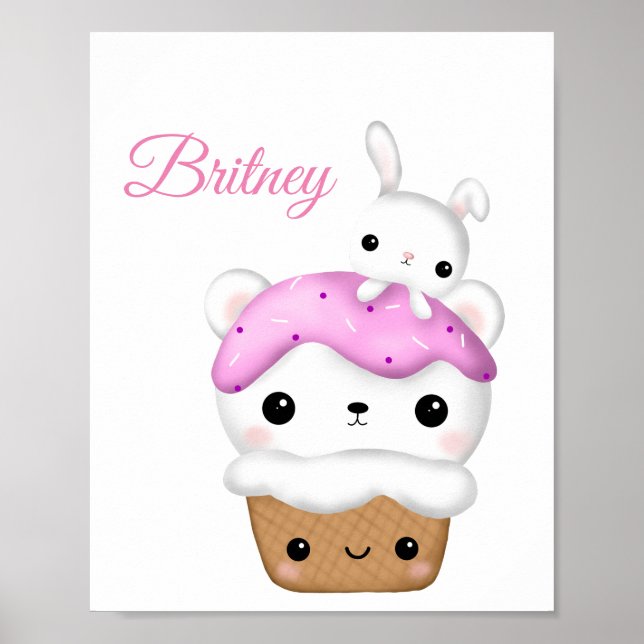 Cute Cupkaka kawaii Ice-personlig Poster (Framsidan)