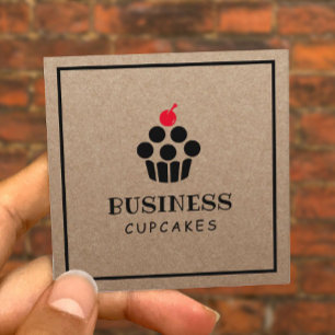 Cute Cupkaka Logotyp Home Bakery Rustic Kraft Fyrkantigt Visitkort