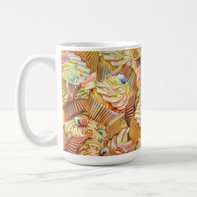 Cute Cupkaka Mönster, Cupkaka Background Mönster Kaffemugg (Vänster)