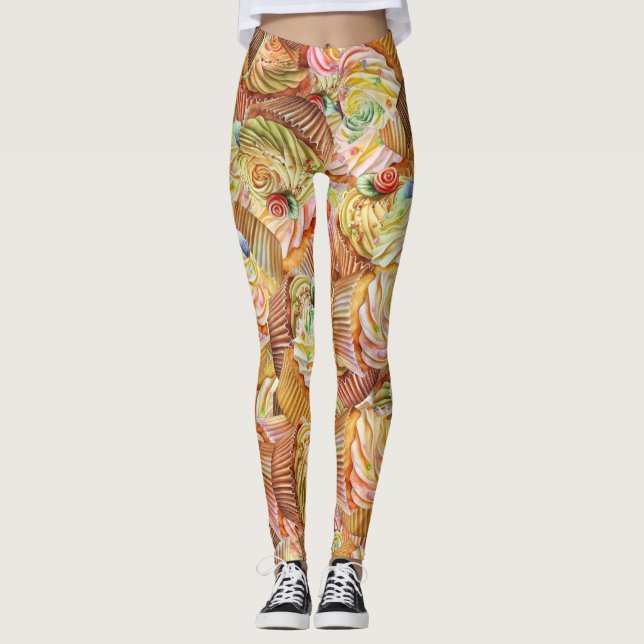 Cute Cupkaka Mönster, Cupkaka Background Mönster Leggings (Framsida)