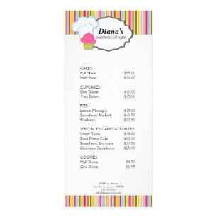 Cute Cupkaka och Bakers Hat Bakery Rack Card Reklamkort