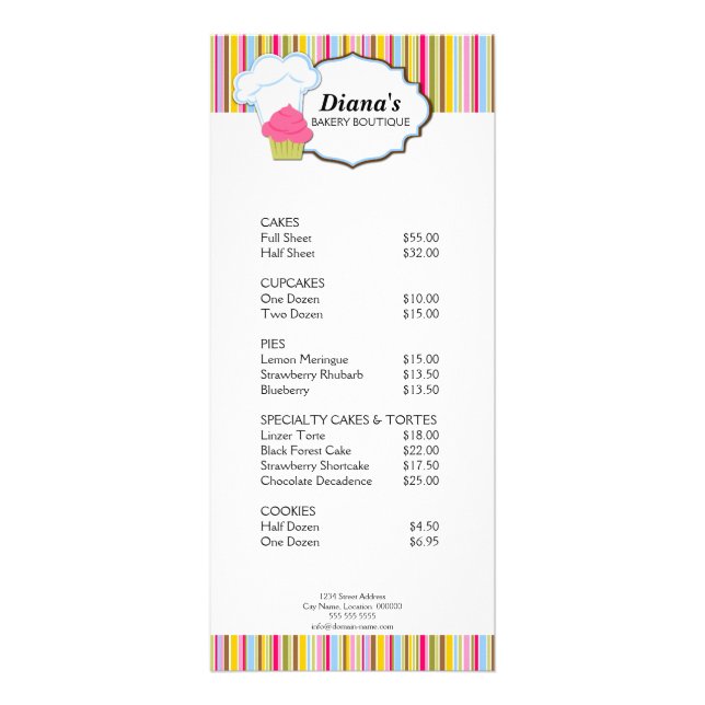 Cute Cupkaka och Bakers Hat Bakery Rack Card Reklamkort (Framsidan)