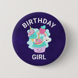 Cute Cupkaka och Lycklig Ice Cream Birthday Girl Knapp