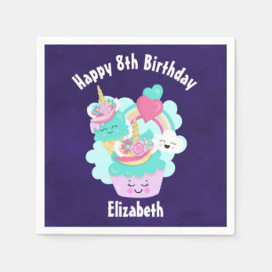 Cute Cupkaka och Lycklig Ice Cream Birthday Pappersservett
