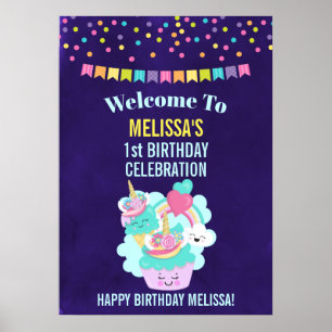 Cute Cupkaka och Lycklig Ice Cream Birthday Poster