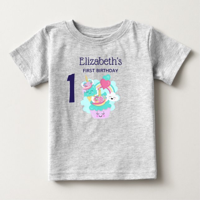 Cute Cupkaka och Lycklig Ice Cream första födelsed T Shirt (Framsida)