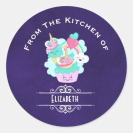 Cute Cupkaka och Lycklig Ice Cream Kitchen Runt Klistermärke
