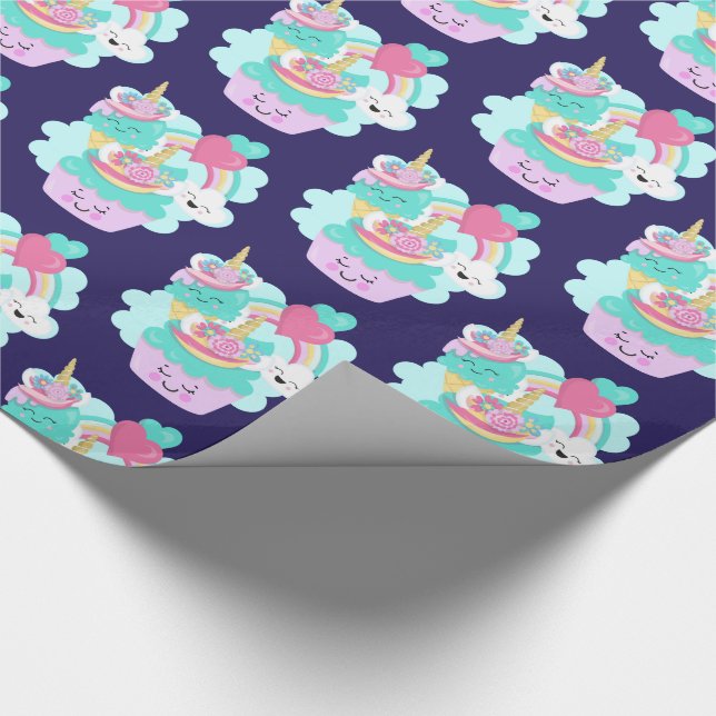 Cute Cupkaka och Lycklig Ice Cream Mönster Presentpapper (Hörn)