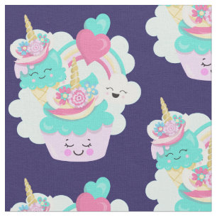 Cute Cupkaka och Lycklig Ice Cream Mönster Tyg