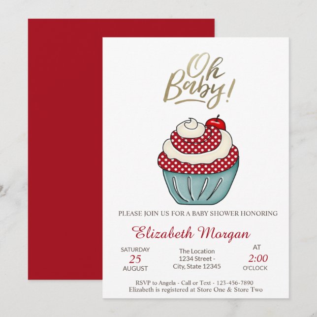 Cute Cupkaka Oh Baby Summer Baby Shower Inbjudningar (Fram/baksida)
