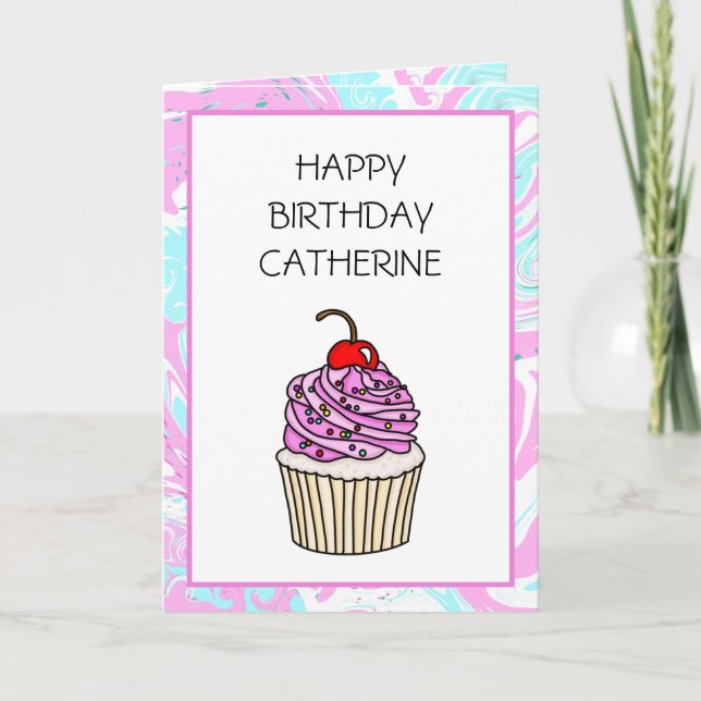 Cute Cupkaka Personlig Birthday till henne Kort (Framsida)