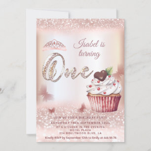 Cute Cupkaka Ro guld glitti butterfly tiara Inbjudningar