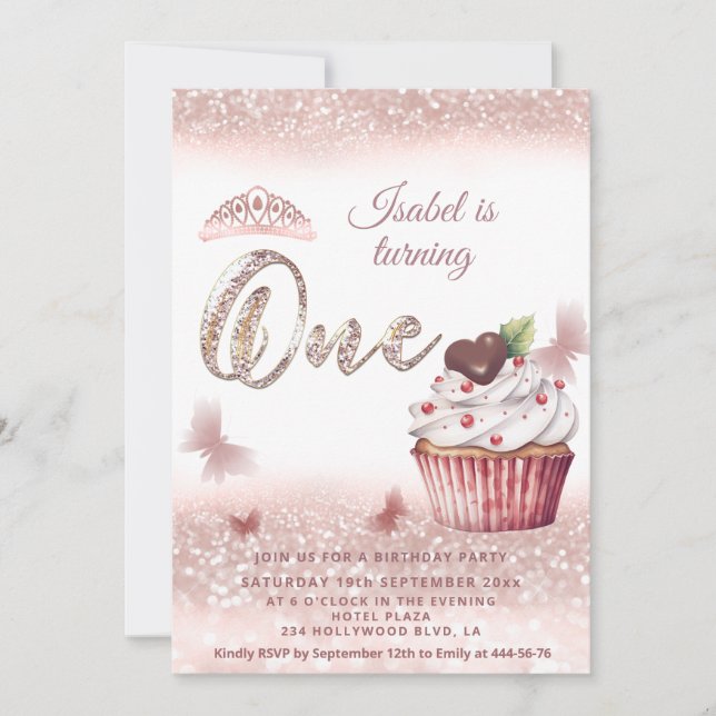 Cute Cupkaka Ro guld glitti butterfly tiara Inbjudningar (Framsida)