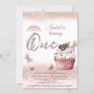 Cute Cupkaka Ro guld glitti butterfly tiara Inbjudningar