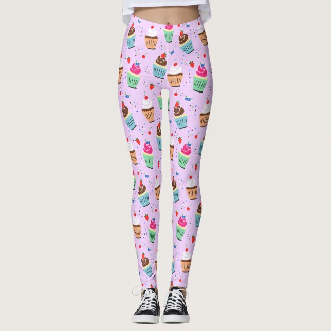 Cute cuptårta mönster sötad dessert leggings (Framsida)