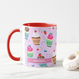 Cute cuptårta mönster sötbakverk namn mugg