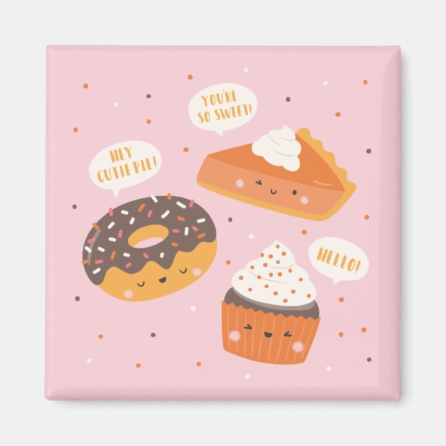 Cute cuptårta, paj och nötter magnet (Framsidan)
