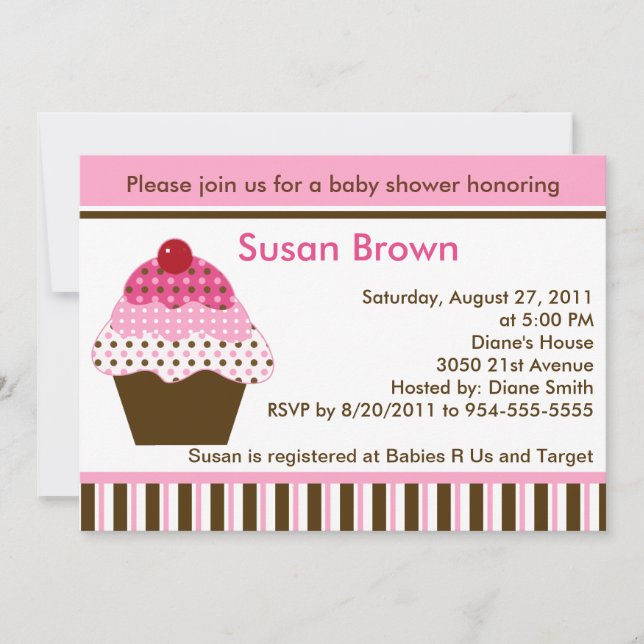 Cute Cuptårta Rosa & Brown Baby Shower-inbjudan Inbjudningar (Framsida)