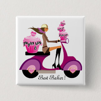 Cute Cuptårta Scooter Girl Button Rosa Zebra Knapp