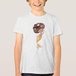 Cute Curly Hair Mermaid with Golden Tail T Shirt