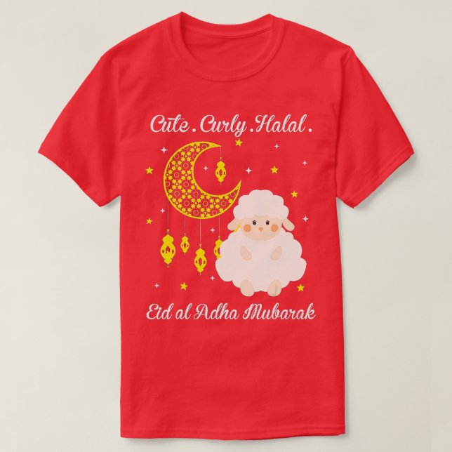 Cute Curly Halal Sheep Eid al-Adha Mubarak Muslim T Shirt (Design framsida)