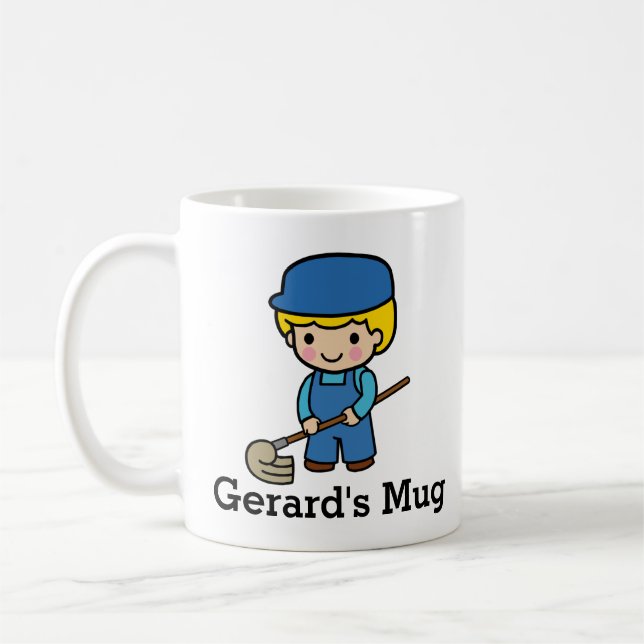 Cute Custodian med mop Kaffemugg (Vänster)