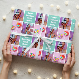 Cute Custom 3 Photo Modern Retro Green Pattern Presentpapper