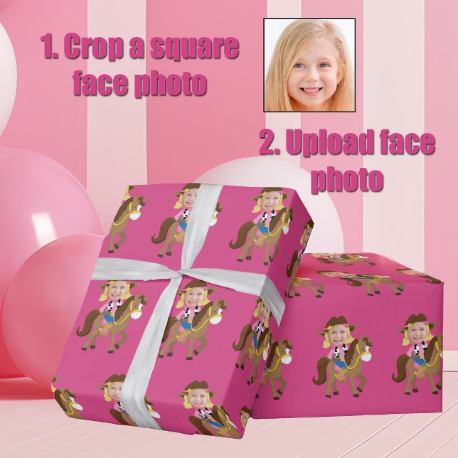 Cute Custom Cowgirl Blonde Kids Face Photo Pink Presentpapper (Skapare uppladdad)