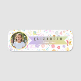 Cute Custom Kid Name & Photo Colorful Child Namnbricka