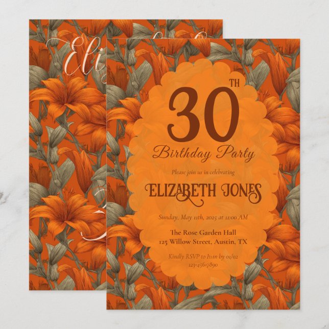 Cute Custom Lilies Themed Girl’S Birthday Inbjudningar (Fram/baksida)