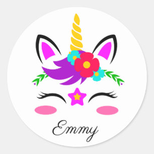 Cute Custom Name & Färg Little Blushing Unicorn Runt Klistermärke
