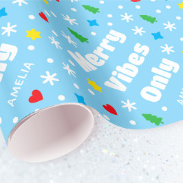 Cute Custom Name Holiday Retro Blue Christmas Presentpapper
