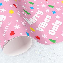 Cute Custom Name Holiday Retro Pink Christmas Presentpapper