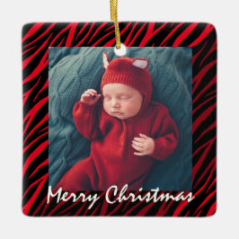 Cute Custom Name och Photo Red Zebra jul Julgransprydnad Keramik