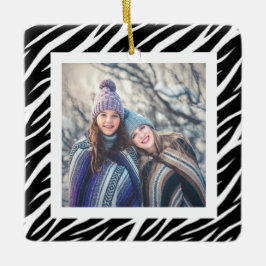 Cute Custom Name Photo Black White Zebra jul Julgransprydnad Keramik