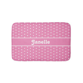 Cute Custom Name Polka Dot Rosa and White Badrumsmatta